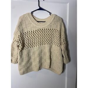 MOTH Open Knit Sweater‎ Oversized Cream Cropped Pullover Women's XS